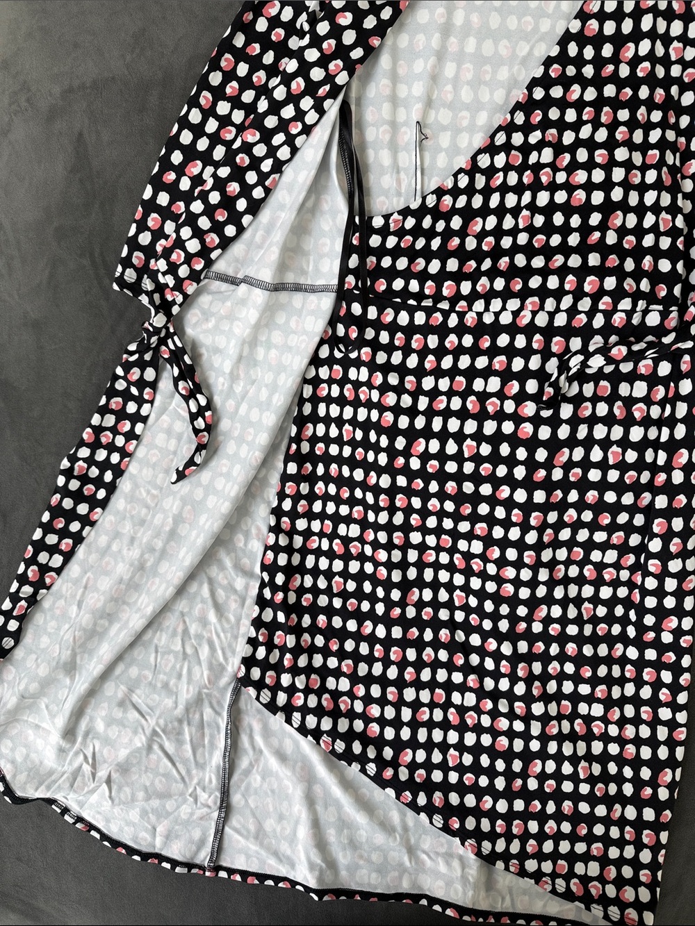 Talbots Black Midi Wrap Dress with Pink and White Polka Dots - Picture 3 of 4